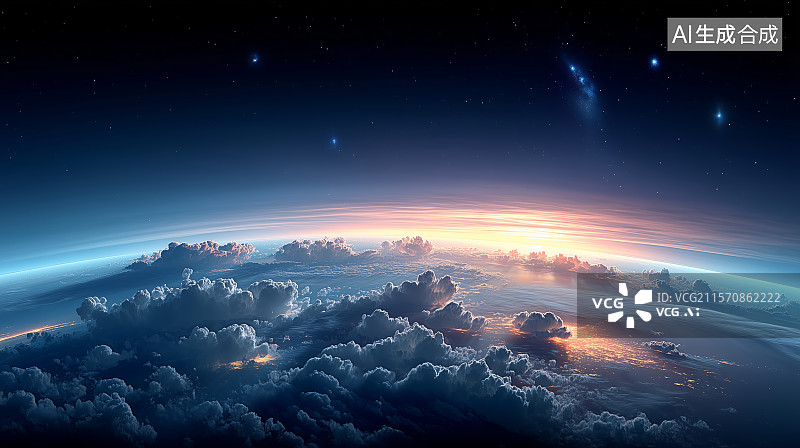 【AI数字艺术】高空俯瞰太空云层与星空图片素材