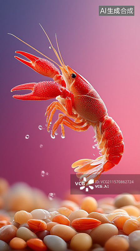 【AI数字艺术】红色背景下的小龙虾食物图片素材