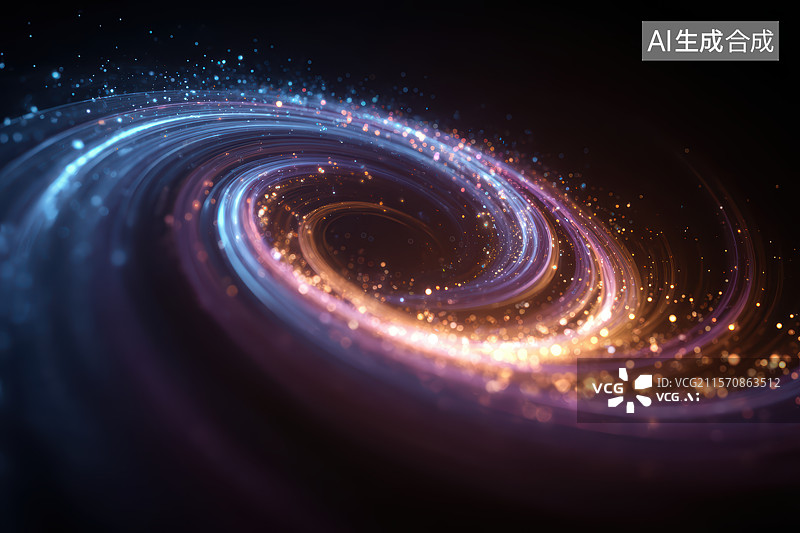 【AI数字艺术】蓝橙紫色宇宙奇幻螺旋状发光抽象科技背景图片素材