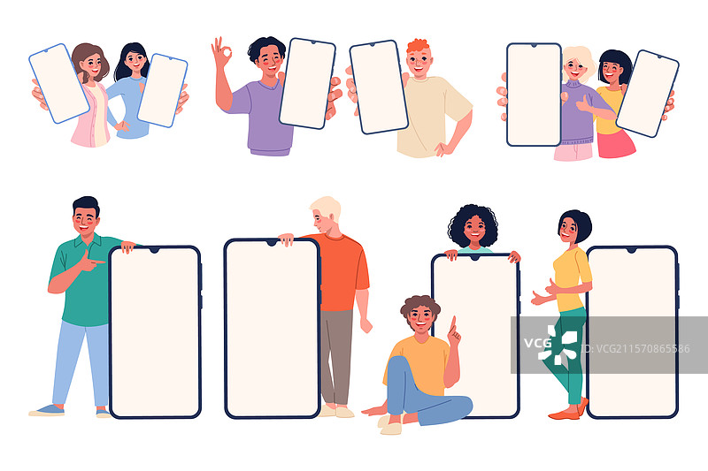 展示手机的搞笑男女图片素材