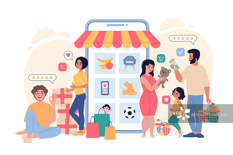 快乐的家庭和情侣在网上购物图片素材