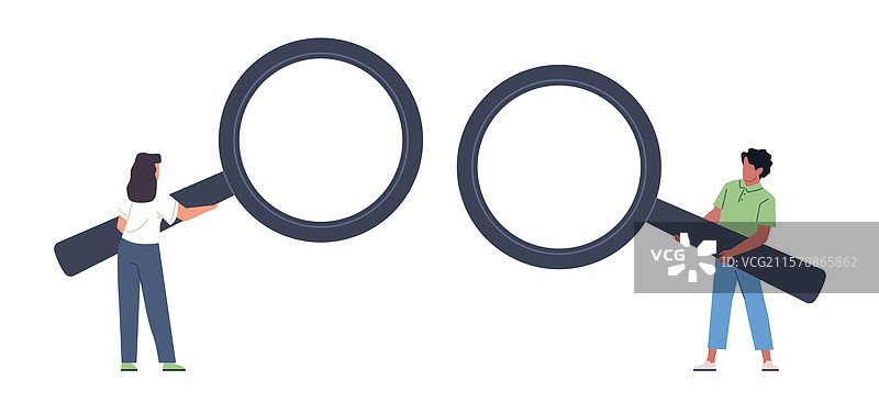 拿着大放大镜的男女图片素材