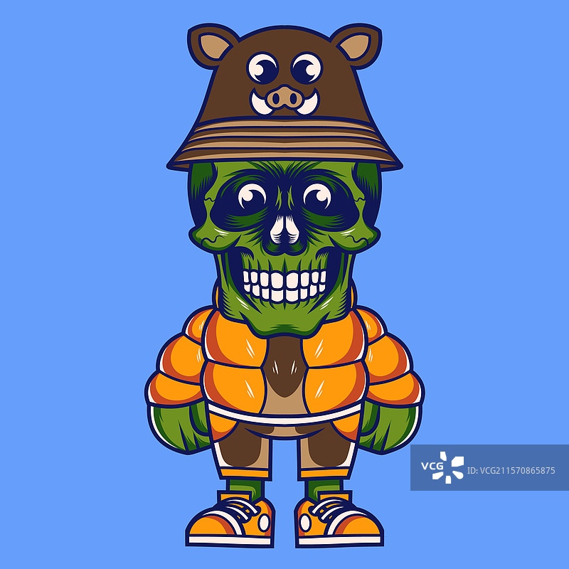 卡通野猪帽子吉祥物角色设计图片素材