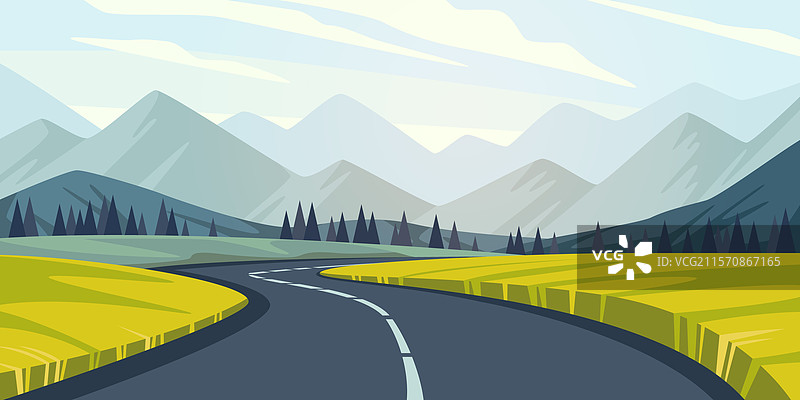 背景有道路和山脉的风景图片素材