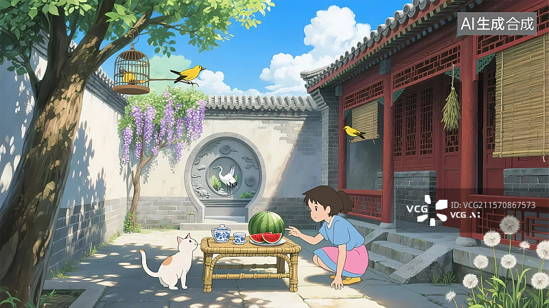【AI数字艺术】夏日四合院图片素材