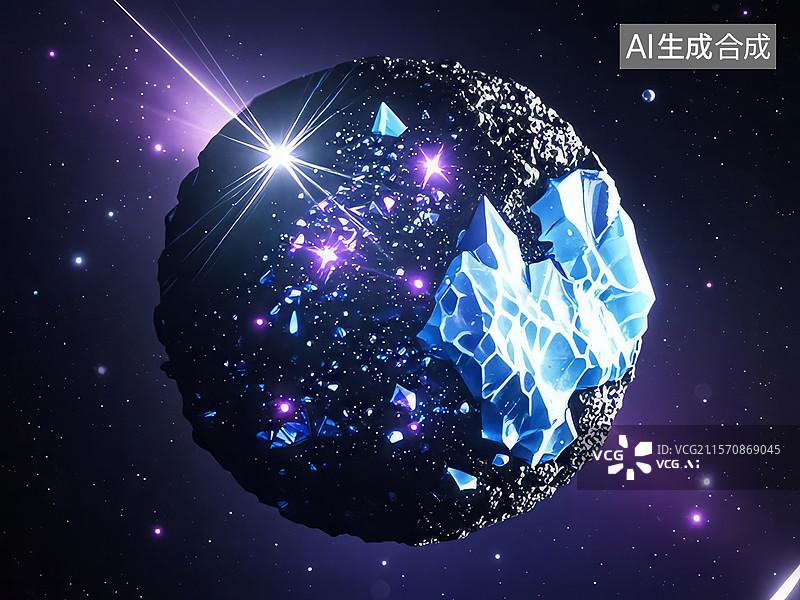 【AI数字艺术】宇宙中的晶体星球图片素材