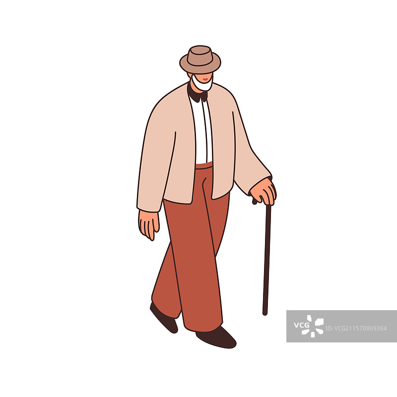 拄着拐杖的老年人走路，老绅士在此。图片素材
