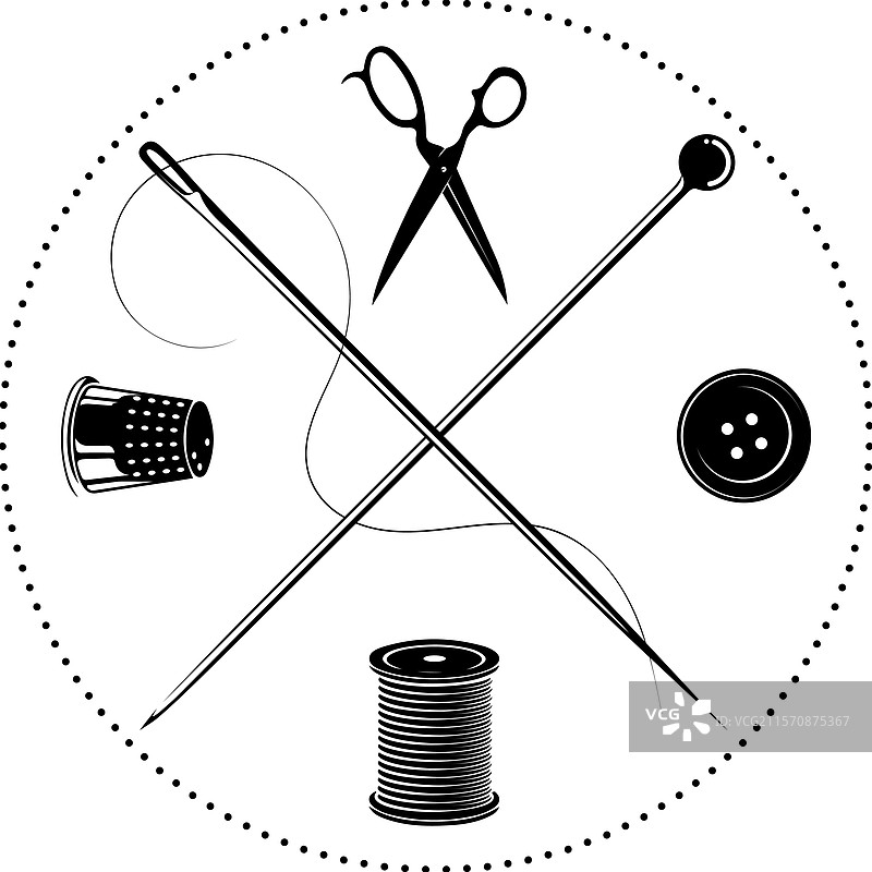 圆形标志与针线和缝纫配件图片素材
