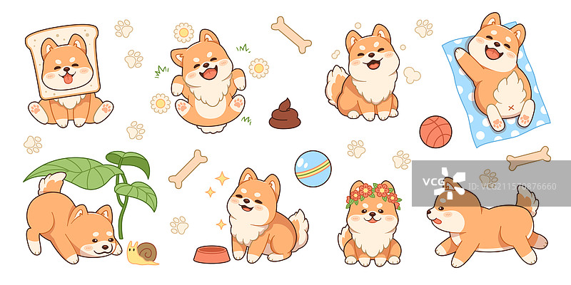 可爱的柴犬小狗角色，卡哇伊，毛茸茸的图片素材