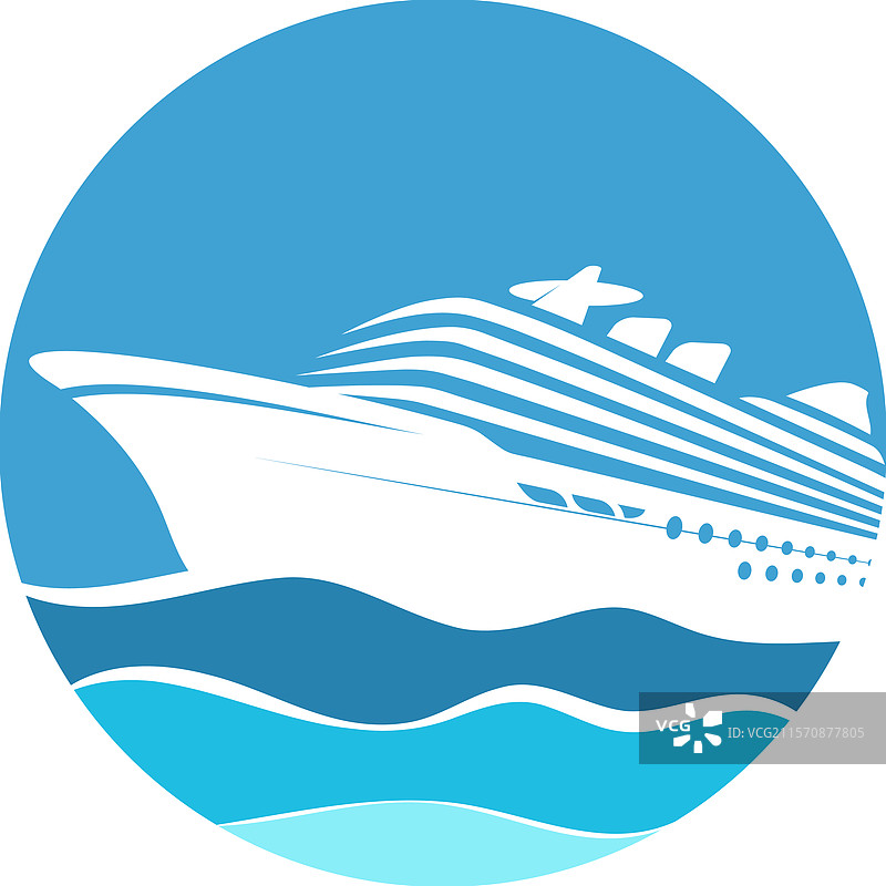 蓝色波浪中的白色游轮在圆形中图片素材