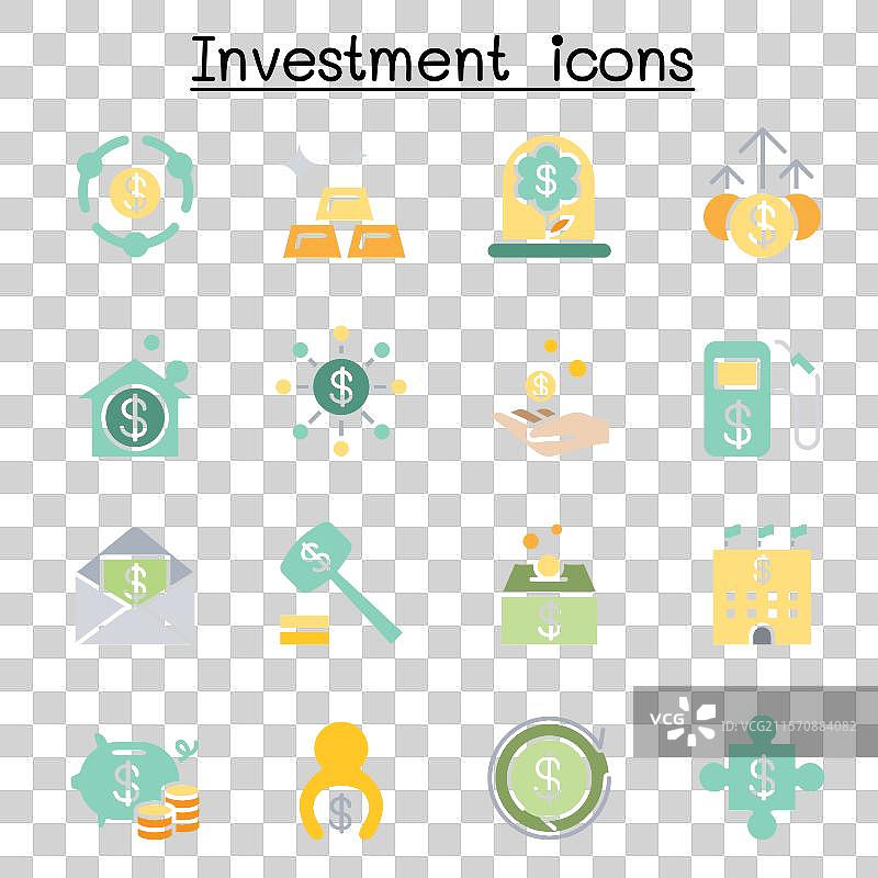 平面色彩的商业与投资图标集图片素材