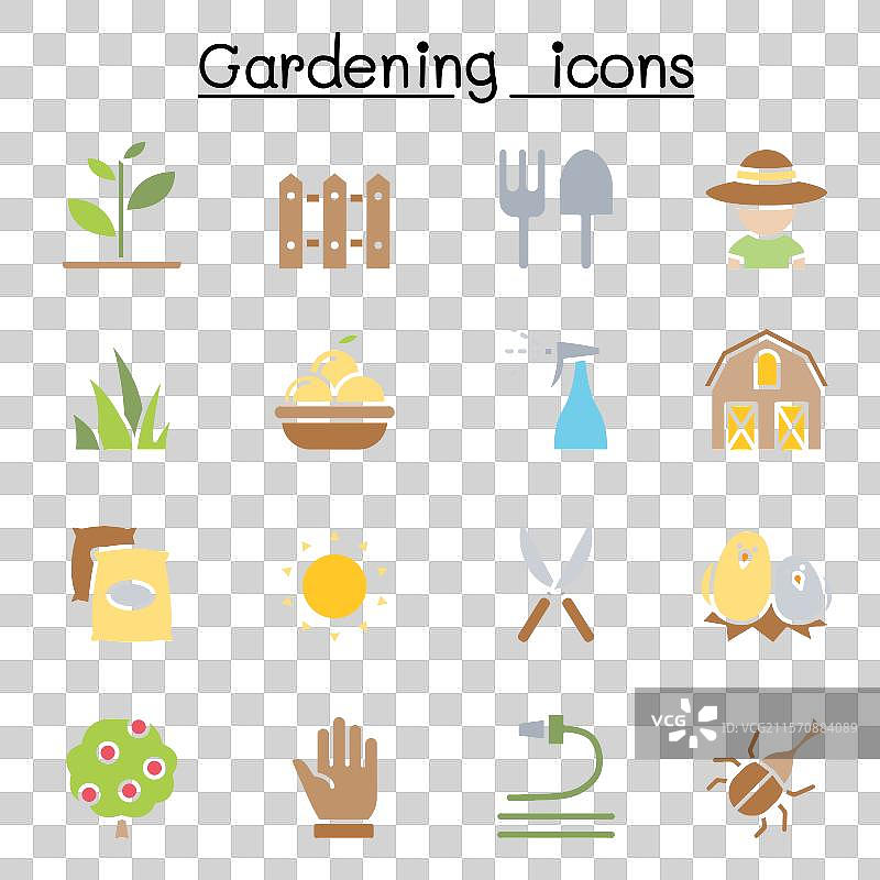 gardening icon set in flat color style图片素材