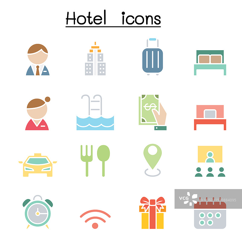 平面色彩风格的酒店图标集图片素材