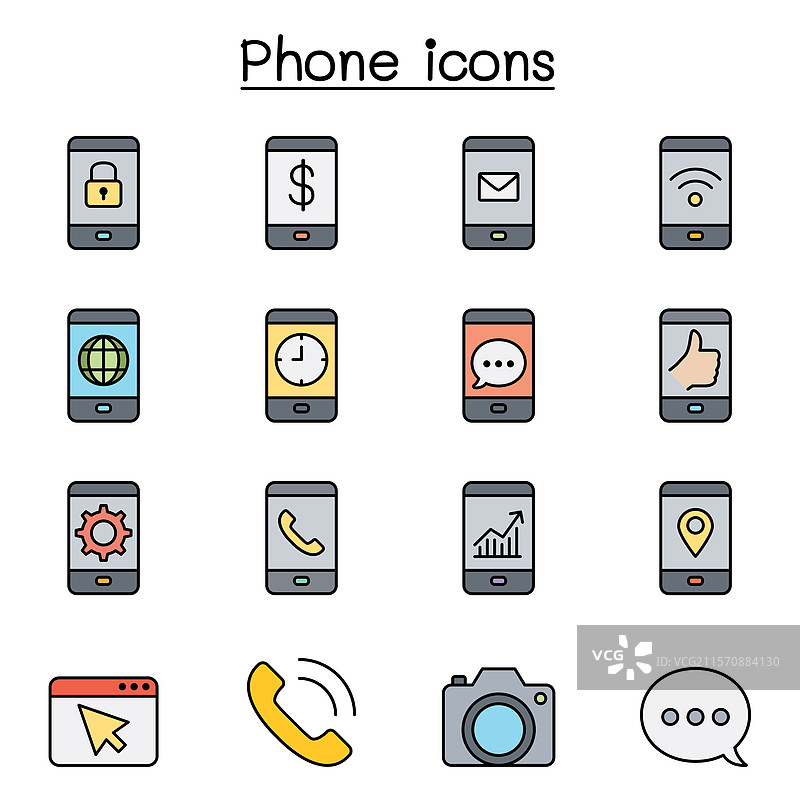 智能手机和基础应用图标集图片素材