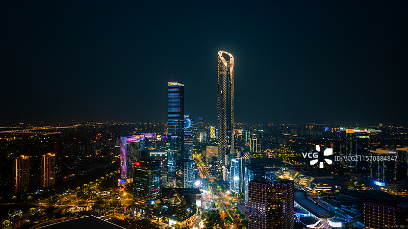 苏州工业园区地标夜景航拍图图片素材