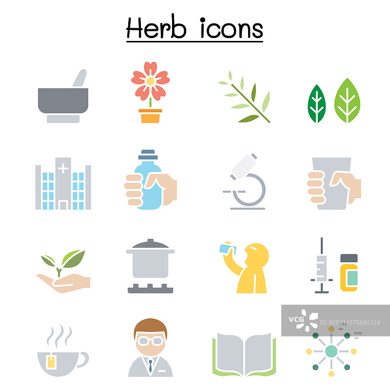 平面色彩风格的草药图标集图片素材