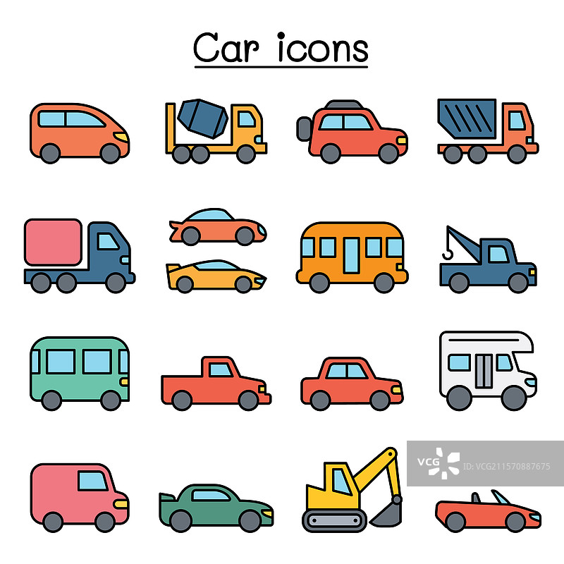 彩色线条风格的汽车图标集图片素材