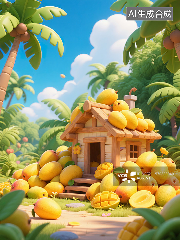 【AI数字艺术】芒果屋的夏日童话图片素材