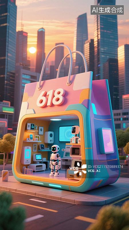 【AI数字艺术】618购物节的科技狂欢图片素材