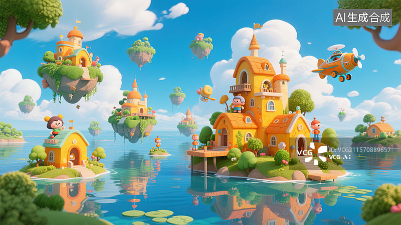 【AI数字艺术】童话世界的漂浮岛屿图片素材