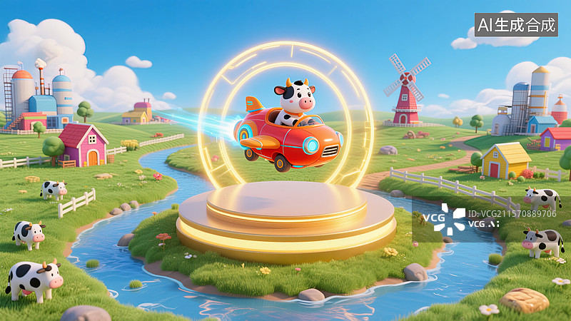 【AI数字艺术】田园风光中的童趣冒险图片素材