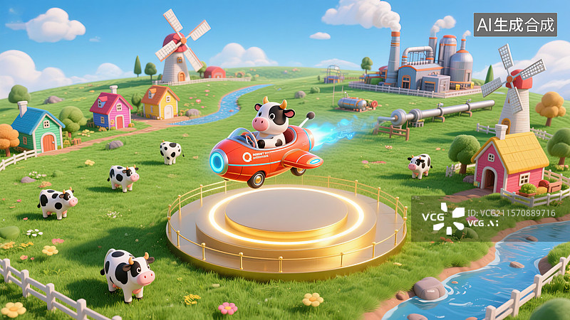 【AI数字艺术】田园风光中的童趣冒险图片素材