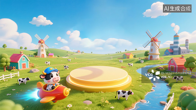 【AI数字艺术】田园风光中的童趣冒险图片素材