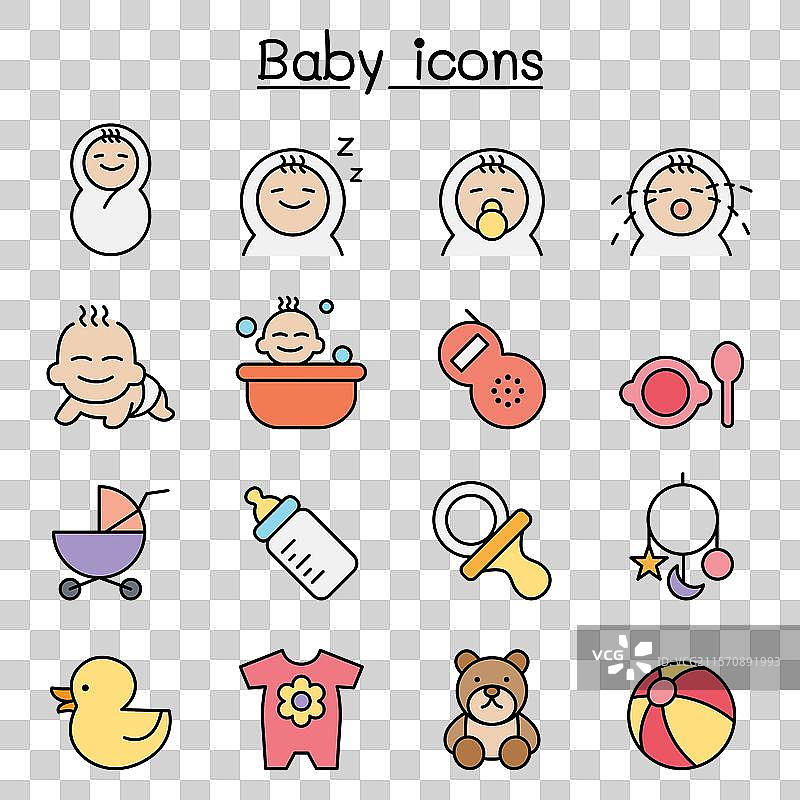 彩色线条风格的婴儿图标集图片素材