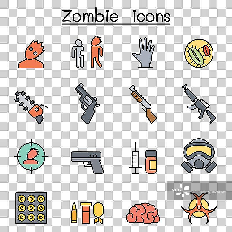 彩色线条风格的僵尸图标集图片素材