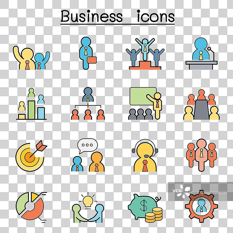 彩色线条风格的商业图标集图片素材