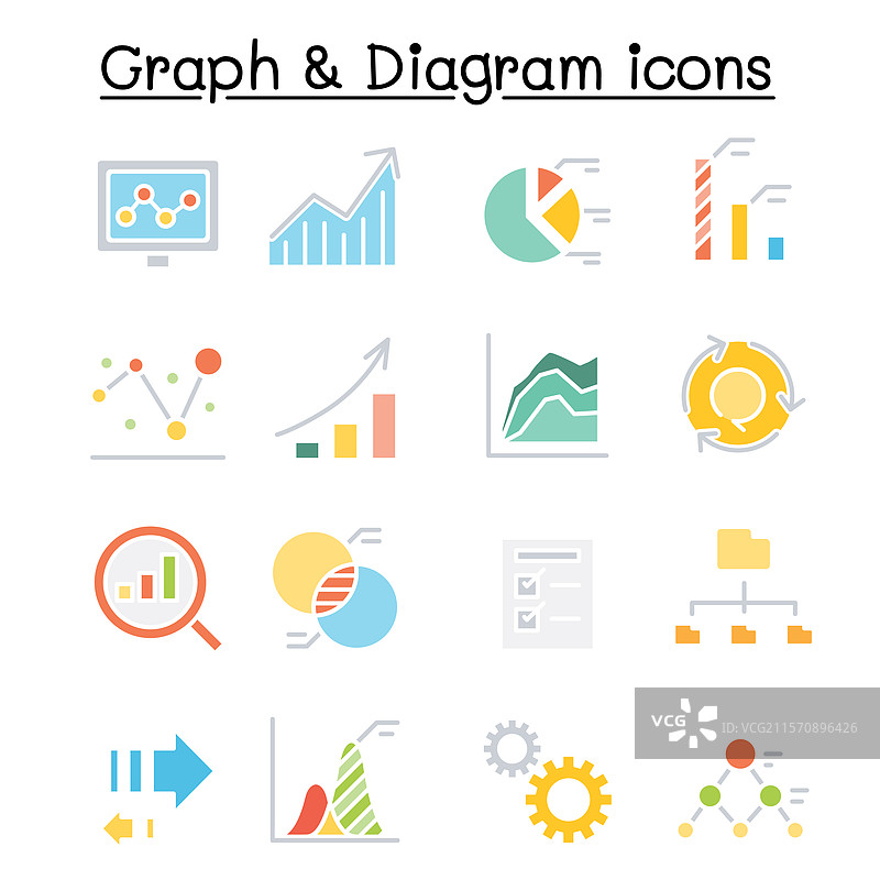 平面色彩风格的图表和图示图标集图片素材