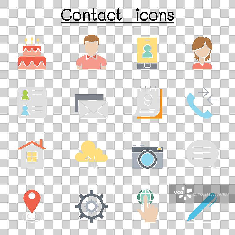 扁平色彩风格的联系图标集图片素材