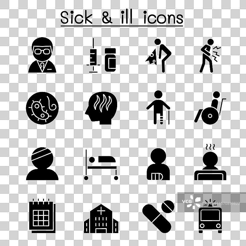 生病和疾病图标集（图形风格）图片素材