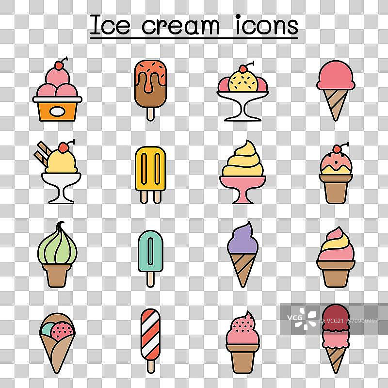 彩色线条风格的冰淇淋图标集图片素材