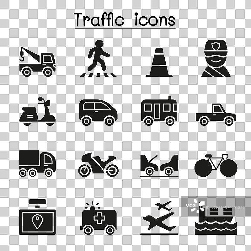 交通和运输图标集（图形风格）图片素材