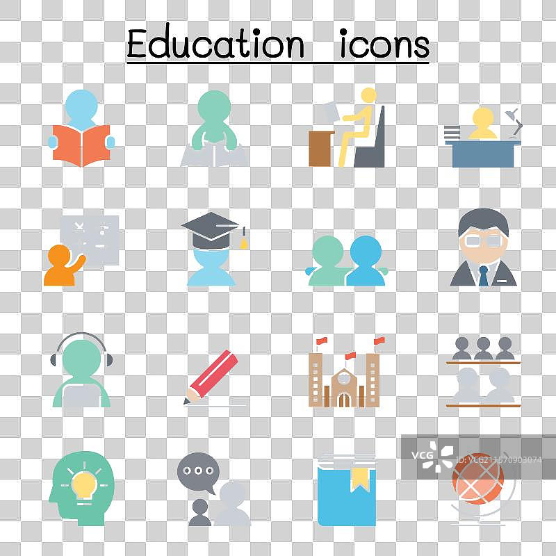扁平色彩的学习与教育图标集图片素材