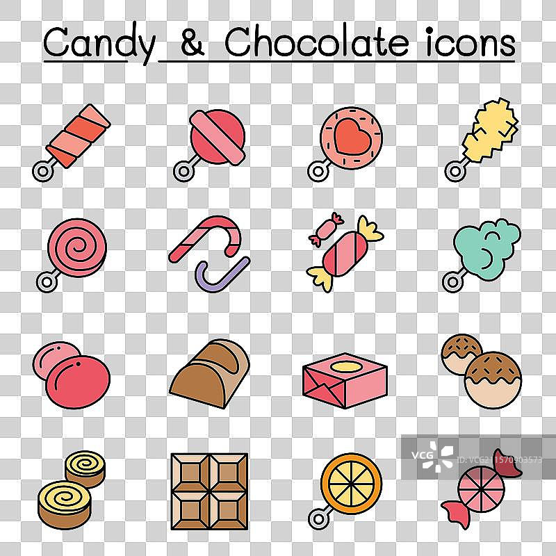 彩色线条风格的糖果和甜点图标集图片素材