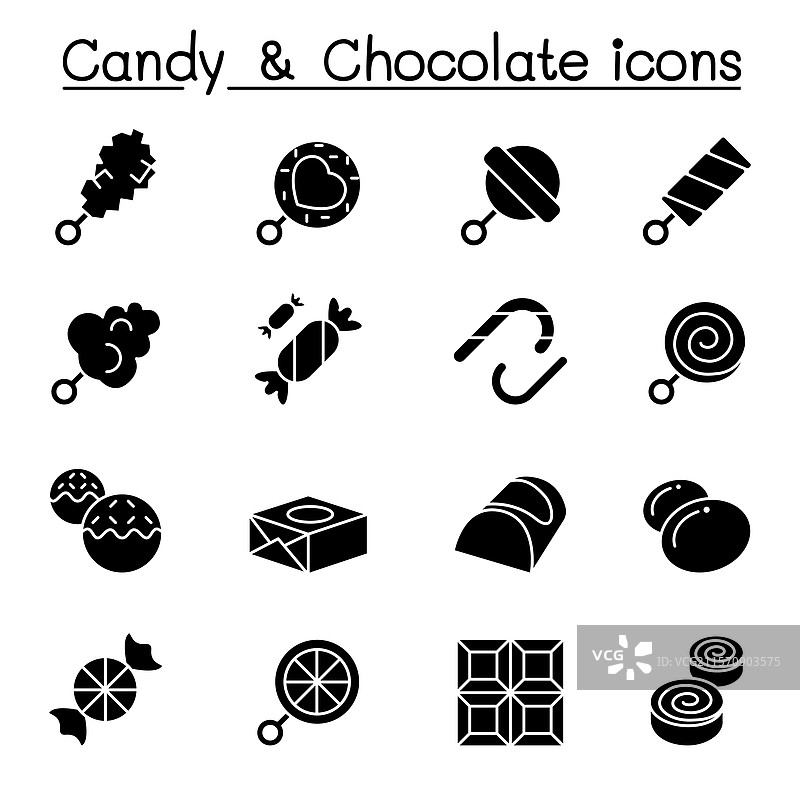 糖果和甜点图标集，采用图形风格设计图片素材