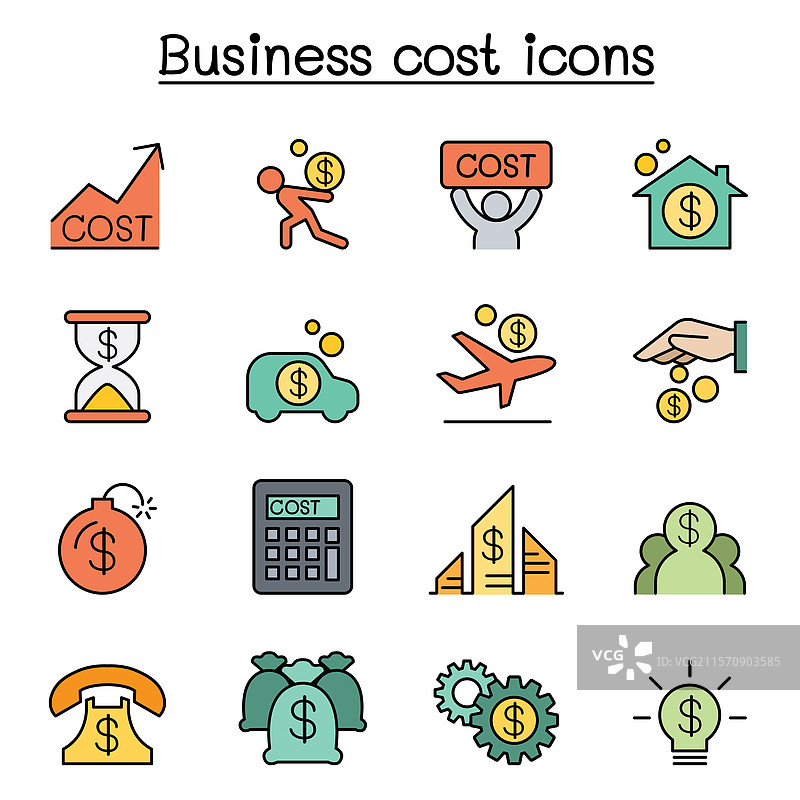 彩色线条风格的商业成本图标集图片素材