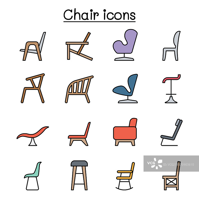 彩色线条风格的椅子图标集图片素材
