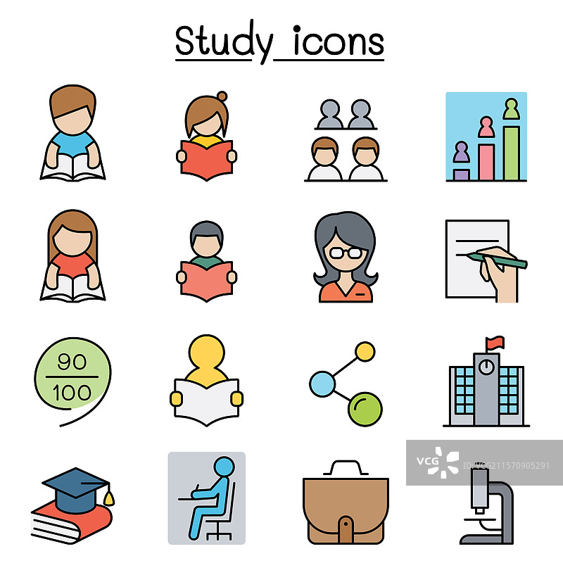 学习、研究和教育彩色图标集图片素材