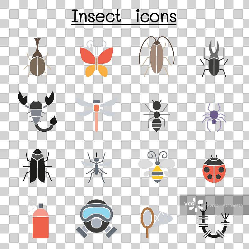 平面色彩风格的昆虫和虫子图标集图片素材