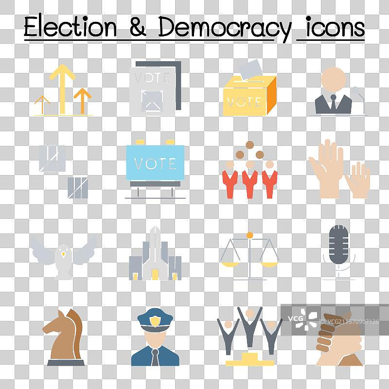 平面色彩的选举与民主图标集图片素材