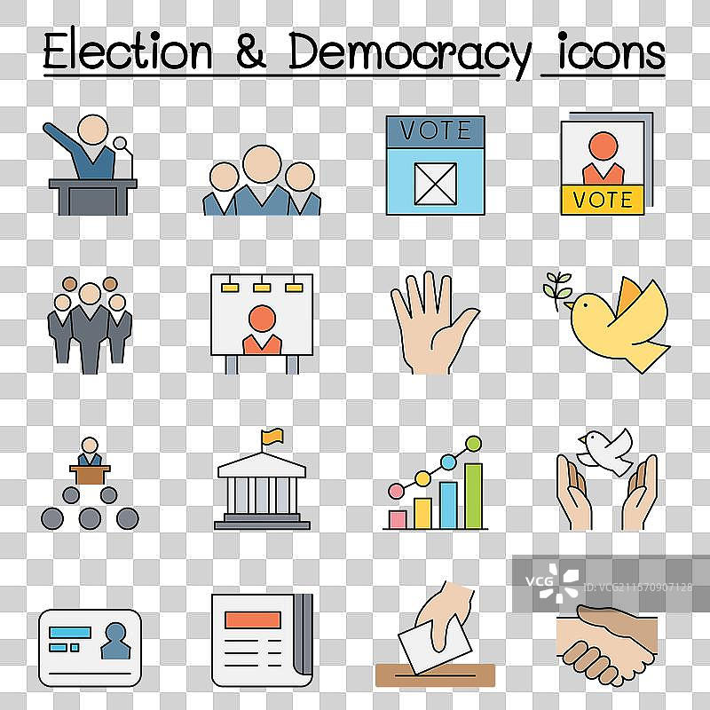 彩色线条选举与民主图标集图片素材