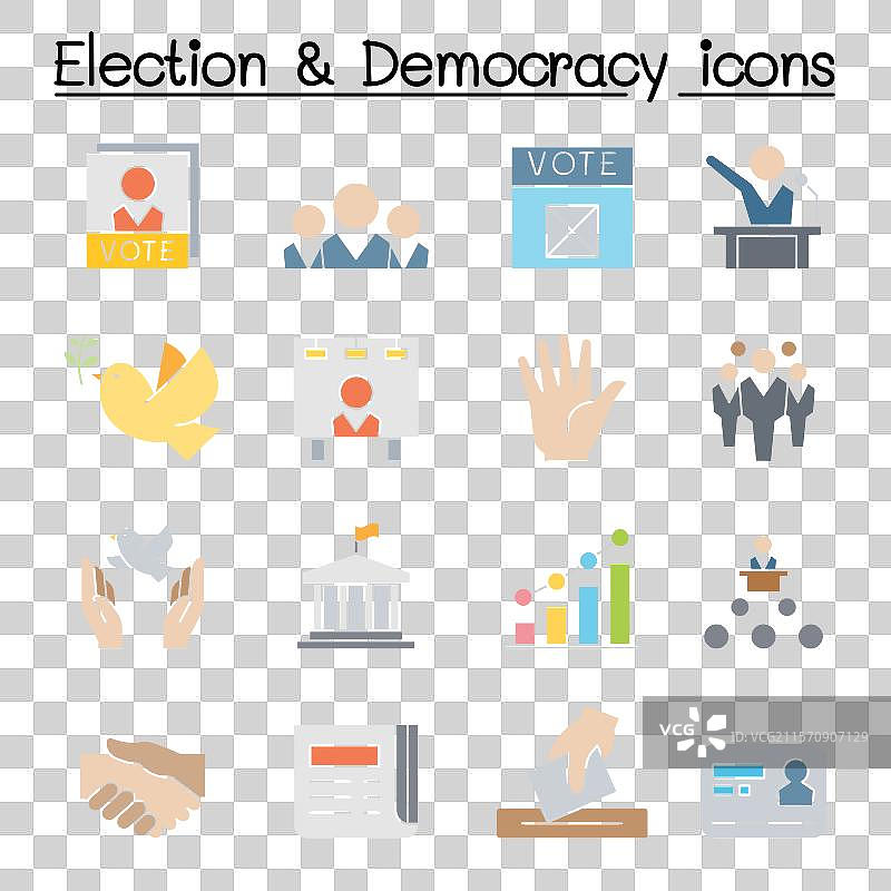 平面色彩的选举与民主图标集图片素材