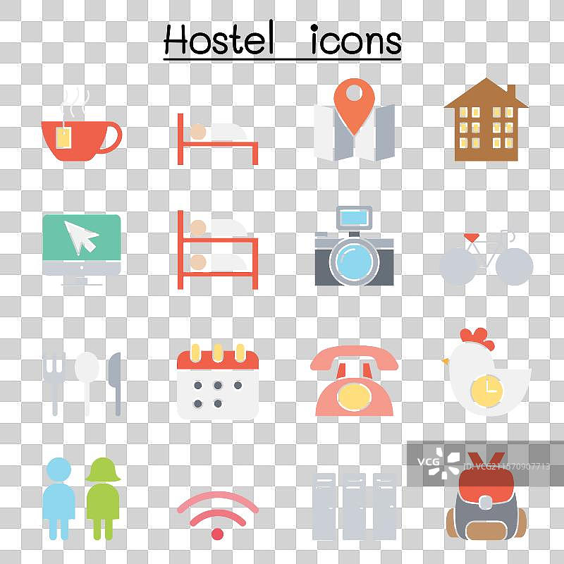 平面色彩风格的旅馆图标集图片素材