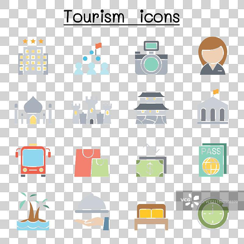 平面色彩风格的旅游图标集图片素材