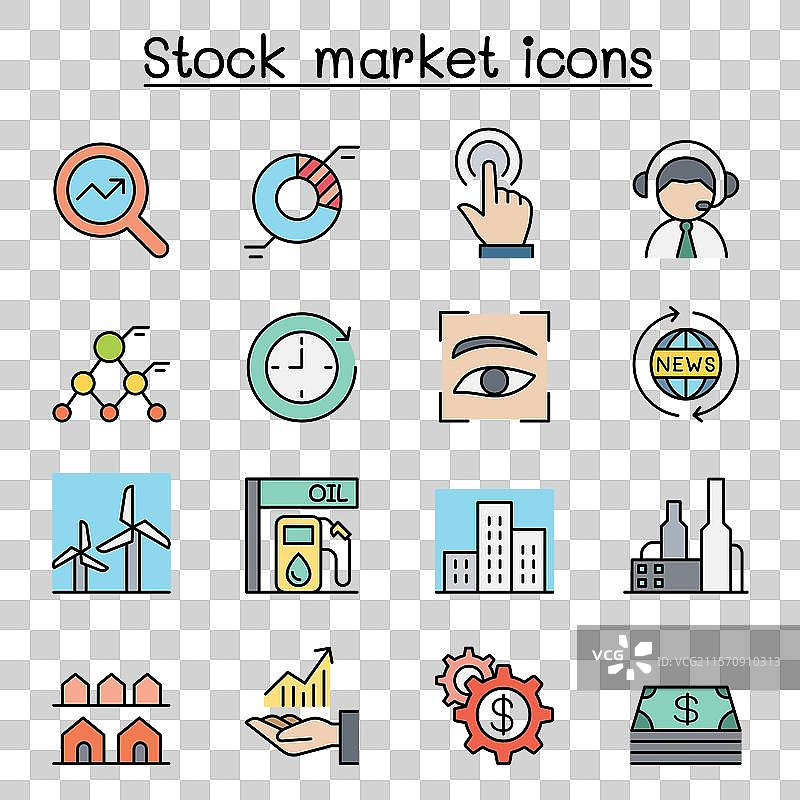 股票市场 股票 钱 财务交易图标集图片素材