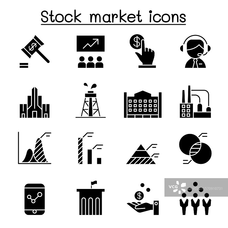 股票市场 股票 金钱 股票交易图标集图片素材