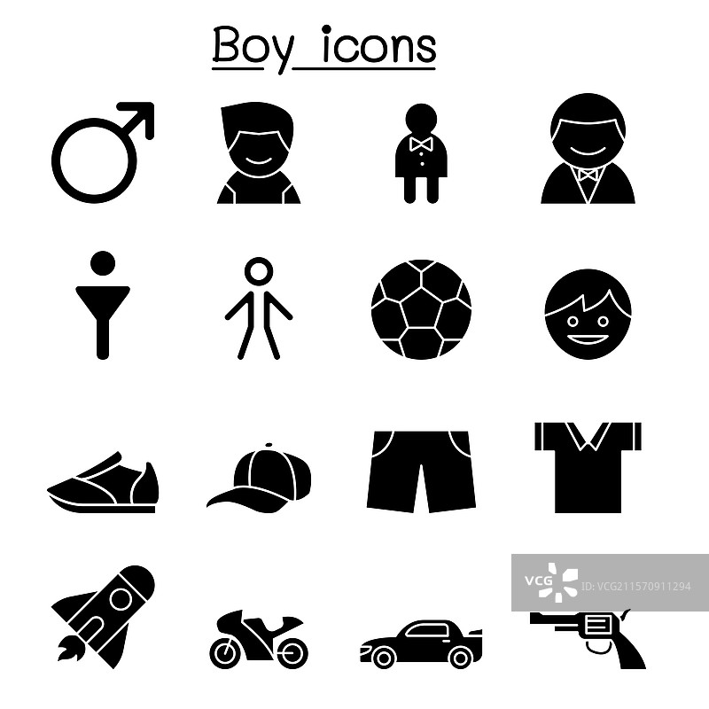 男孩图标集，采用图形风格图片素材